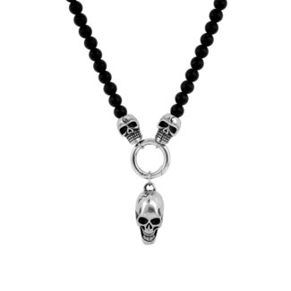 Collier Homme tête de mort et pierre de lave