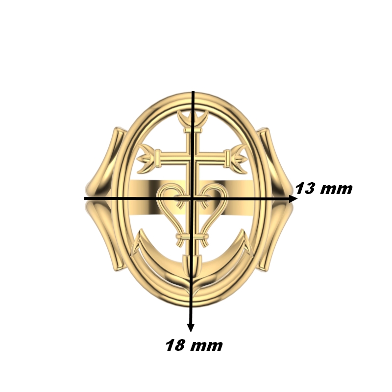 Bague Croix de Camargue Or jaune 750/1000 THOMAS JAVON, dimensions