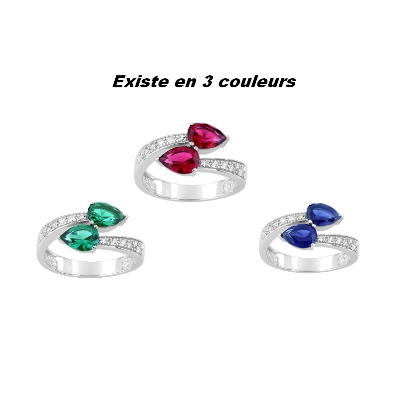 Bague Femme goutte Argent 925/1000 et Oxydes de zirconium blancs et bleus CHRISTIAN BERNARD, couleurs