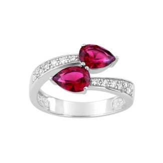 Bague Femme goutte Argent 925/1000 et Oxydes de zirconium blancs et rouges CHRISTIAN BERNARD