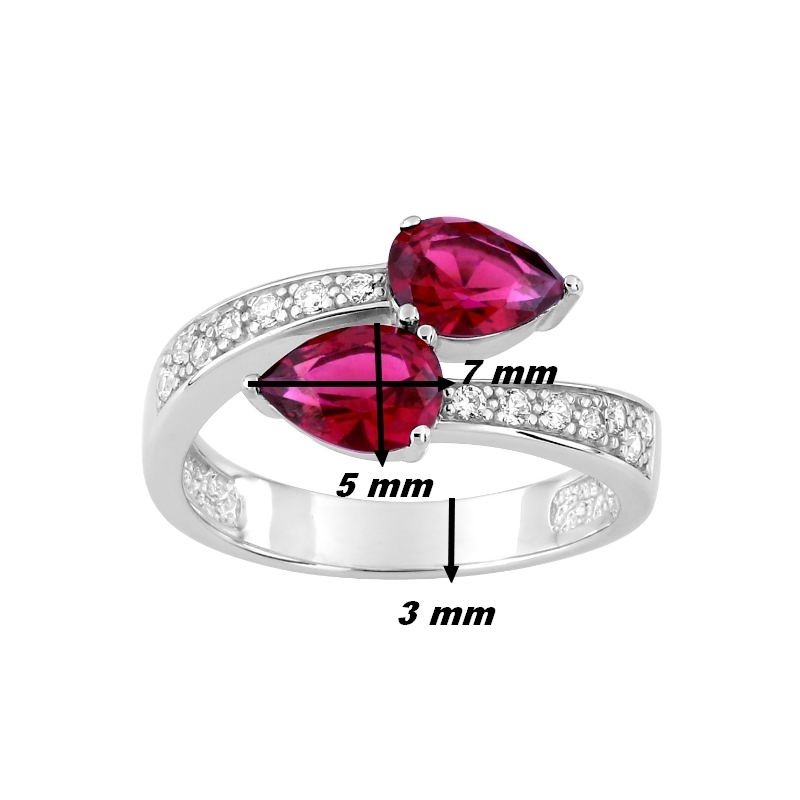 Bague Femme goutte Argent 925/1000 et Oxydes de zirconium blancs et rouges CHRISTIAN BERNARD, dimensions