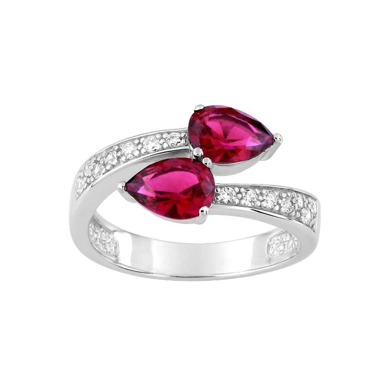 Bague Femme goutte Argent 925/1000 et Oxydes de zirconium blancs et rouges CHRISTIAN BERNARD