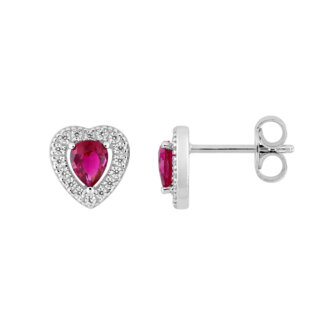 Boucles d’oreilles Cœur Femme Agent 925/1000 et Oxydes de zirconium blanc et rouge CHRISTIAN BERNARD