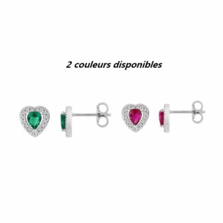 Boucles d’oreilles Cœur Femme Agent 925/1000 et Oxydes de zirconium blanc et rouge CHRISTIAN BERNARD, couleurs
