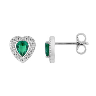 Boucles d’oreilles Cœur Femme Agent 925/1000 et Oxydes de zirconium blancs et verts CHRISTIAN BERNARD