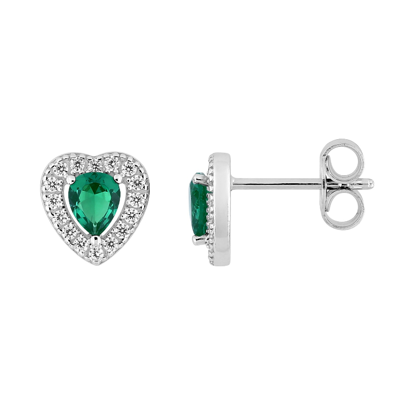 Boucles-d-oreilles-Femme-Agent-et-oxydes-blanc-et-vert-coeur-christian-bernard-335015-4 Boucles d’oreilles Cœur Femme Agent 925/1000 et Oxydes de zirconium blancs et verts CHRISTIAN BERNARD