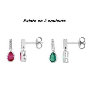 Boucles d’oreilles pendantes Femme Argent 925/1000 et Oxydes de zirconium vert et blancs CHRISTIAN BERNARD, couleurs