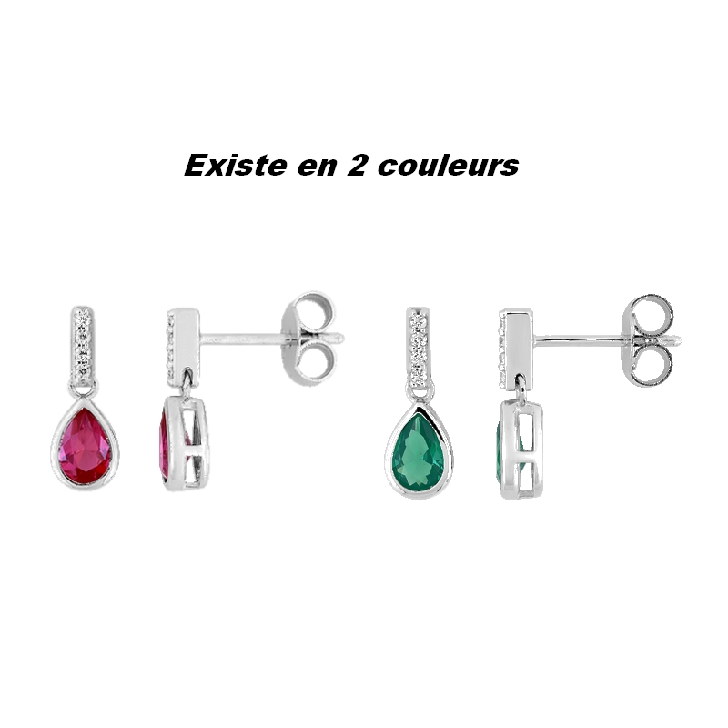 Boucles d’oreilles pendantes Femme Argent 925/1000 et Oxydes de zirconium vert et blancs CHRISTIAN BERNARD, couleurs