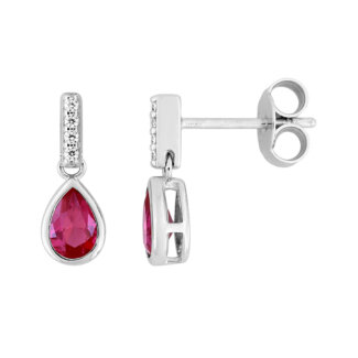 Boucles d’oreilles pendantes Femme Argent 925/1000 et Oxydes de zirconium rouges et blancs CHRISTIAN BERNARD