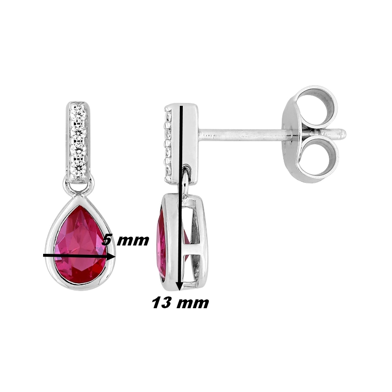 Boucles d’oreilles pendantes Femme Argent 925/1000 et Oxydes de zirconium rouges et blancs CHRISTIAN BERNARD, dimensions