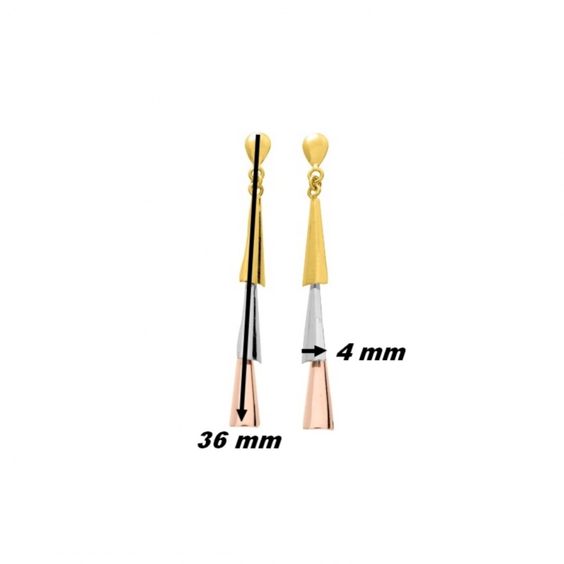 Boucles d’oreilles pendantes Femme 3 Ors (jaune, blanc, rose) 750/1000 ROBBEZ MASSON, dimensions