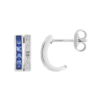 Boucles d’oreilles demi créoles Femme Argent 925/1000 et Oxydes de zirconium bleus et blancs CHRISTIAN BERNARD