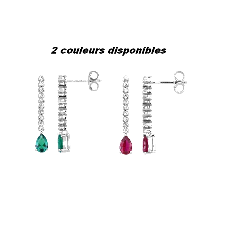 Boucles d’oreilles pendantes Femme Argent 925/1000 et Oxydes de zirconium rouge et blancs CHRISTIAN BERNARD, couleurs