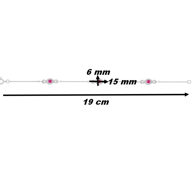Bracelet Femme Argent 925/1000 et Oxydes de zirconium rouges et blancs CHRISTIAN BERNARD, dimensions