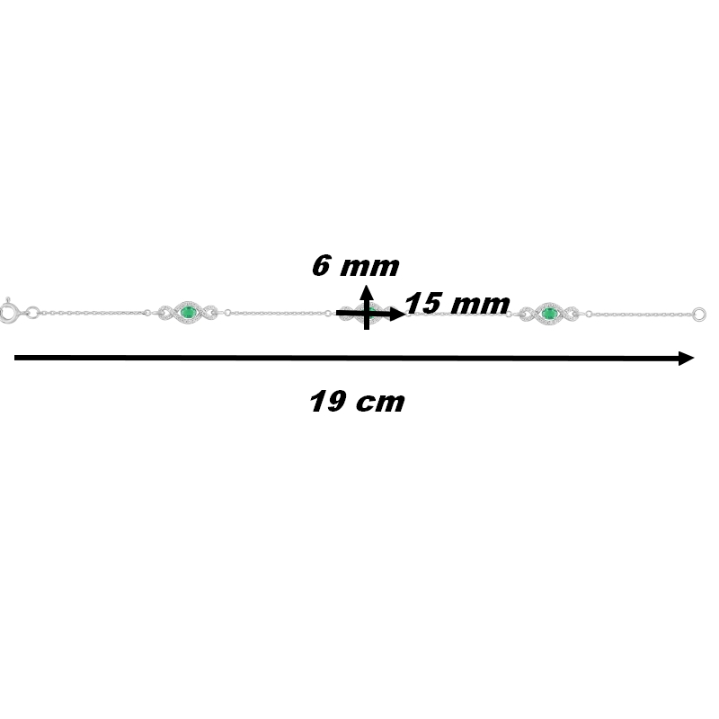 Bracelet-Femme-Argent-et-Oxydes-verts-et-blancs-christian-bernard-333318-4-dimensions Bracelet Femme Argent 925/1000 et Oxydes de zirconium verts et blancs CHRISTIAN BERNARD, dimensions