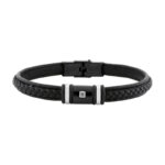 Bracelet-Homme-cuir-Acier-inoxydable-et-Diamant-noir-CARGO-C43058