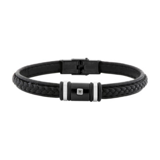 Bracelet-Homme-cuir-Acier-inoxydable-et-Diamant-noir-CARGO-C43058