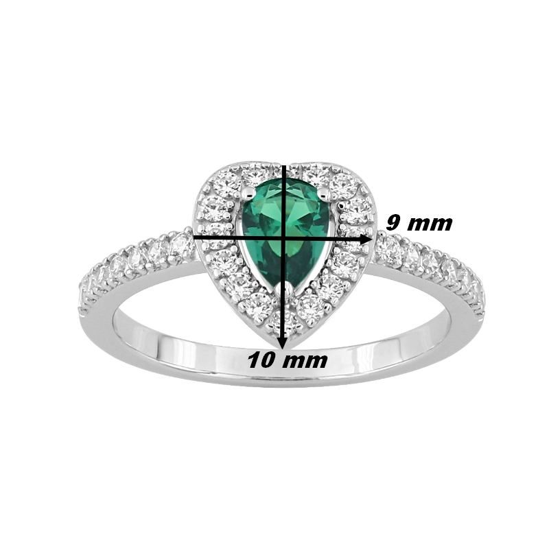 Bague Cœur Femme Argent 925/1000 et Oxydes de zirconium vert et blancs CHRISTIAN BERNARD, dimensions