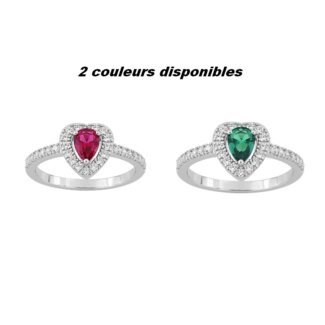Bague Cœur Femme Argent 925/1000 et Oxydes de zirconium rouge et blancs CHRISTIAN BERNARD, couleurs