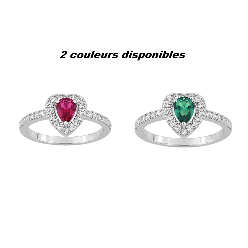 Bague Cœur Femme Argent 925/1000 et Oxydes de zirconium rouge et blancs CHRISTIAN BERNARD, couleurs