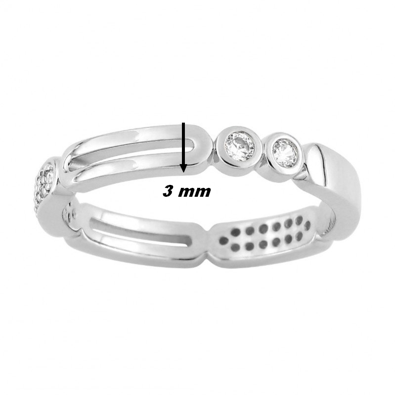 Bague Femme rythme graphique Argent 925/1000 et Oxydes de zirconium MURAT, largeur