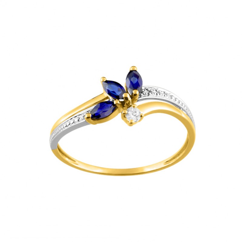 Bague Femme Or jaune 750/1000, Rhodium, Saphirs et Oxyde de zirconium ROBBEZ MASSON