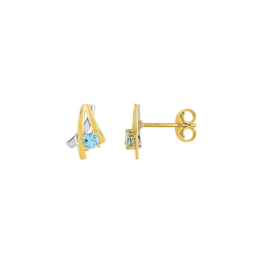 Boucles d'oreilles femme or jaune et topazes bleues