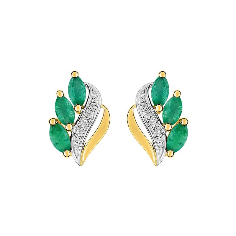 Boucles d’oreilles Femme Or jaune750/1000, Rhodium et Emeraudes ROBBEZ MASSON