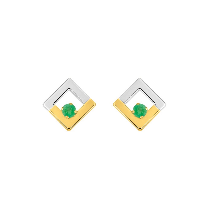 boucles-oreilles-clou-femme-or-jaune-750-rhodium-emeraudes-robbez-masson-28SA731BE Boucles d’oreilles Femme Or jaune 750/1000, Rhodium et Emeraudes ROBBEZ MASSON