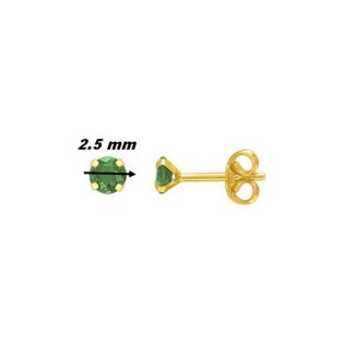 Boucles d’oreilles clou 2,5 mm Femme Or jaune 750/1000 et Emeraude ROBBEZ MASSON, diamètre