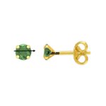 Boucles d’oreilles clou 3 mm Femme Or jaune 750/1000 et Emeraude ROBBEZ MASSON, diamètre
