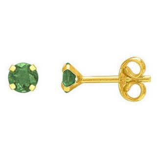 Boucles d’oreilles clou 4 mm Femme Or jaune 750/1000 et Emeraude ROBBEZ MASSON