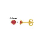 Boucles d’oreilles clous 2.5 mm Femme Or jaune 750/1000 et Rubis ROBBEZ MASSON, diamètre