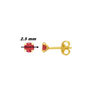 Boucles d’oreilles clous 2.5 mm Femme Or jaune 750/1000 et Rubis ROBBEZ MASSON, diamètre