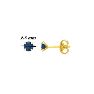 Boucles d’oreilles clous 2.5 mm Femme Or jaune 750/1000 et Saphir ROBBEZ MASSON, diamètre