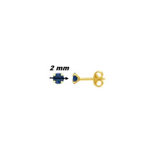 Boucles d’oreilles clous 2 mm Femme Or jaune 750/1000 et Saphir ROBBEZ MASSON, diamètre