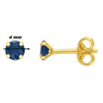 Boucles d’oreilles clous 4 mm Femme Or jaune 750/1000 et Saphir ROBBEZ MASSON, diamètre