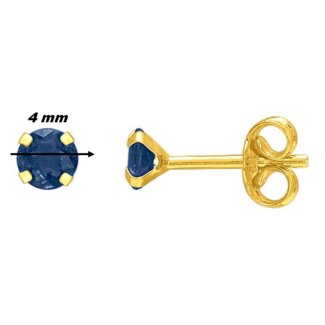 Boucles d’oreilles clous 4 mm Femme Or jaune 750/1000 et Saphir ROBBEZ MASSON, diamètre