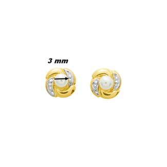 Boucles d’oreilles clous Perles de culture 3 mm, Or jaune 750/1000, Rhodium ROBBEZ MASSON, diamètre
