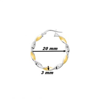 Boucles d’oreilles créoles Femme torsadées, Or jaune 750/1000 et Rhodium ROBBEZ MASSON, dimensions