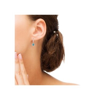 Boucles d'oreilles demi créoles Femme Argent et Turquoise MURAT portées