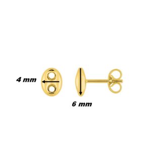 Boucles d’oreilles clou Or jaune 750/100 grain de café ROBBEZ MASSON, dimensions