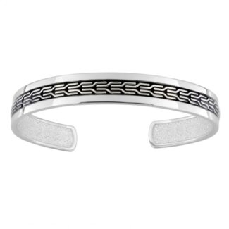 Bracelet jonc Homme Argent laque noire MURAT