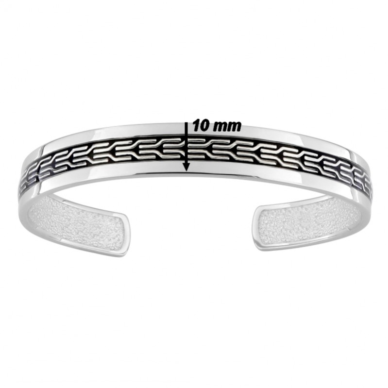 Bracelet jonc Homme Argent laque noire MURAT, largeur