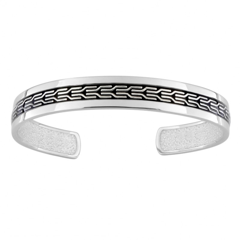 Bracelet jonc Homme Argent laque noire MURAT