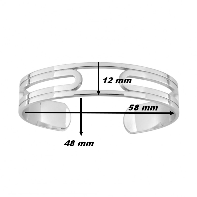 Bracelet jonc, manchette graphique Femme Argent 925/1000 MURAT, dimensions