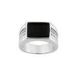 Bague chevalière Homme Argent, laque noire MURAT