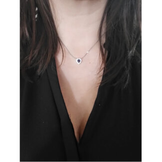 Coller Femme Cœur Argent 925/1000 et Oxydes de zirconium bancs et bleu CHRISTIAN BERNARD porté