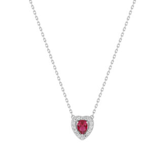 Coller Femme Cœur Argent 925/1000 et Oxydes de zirconium bancs et rouge CHRISTIAN BERNARD