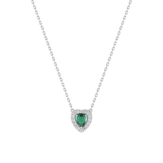 Coller Femme Cœur Argent 925/1000 et Oxydes de zirconium bancs et vert CHRISTIAN BERNARD